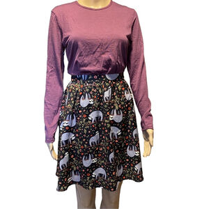 Floral Sloth Novelty Print Midi Lined Skirt Size Large/XtraLarge